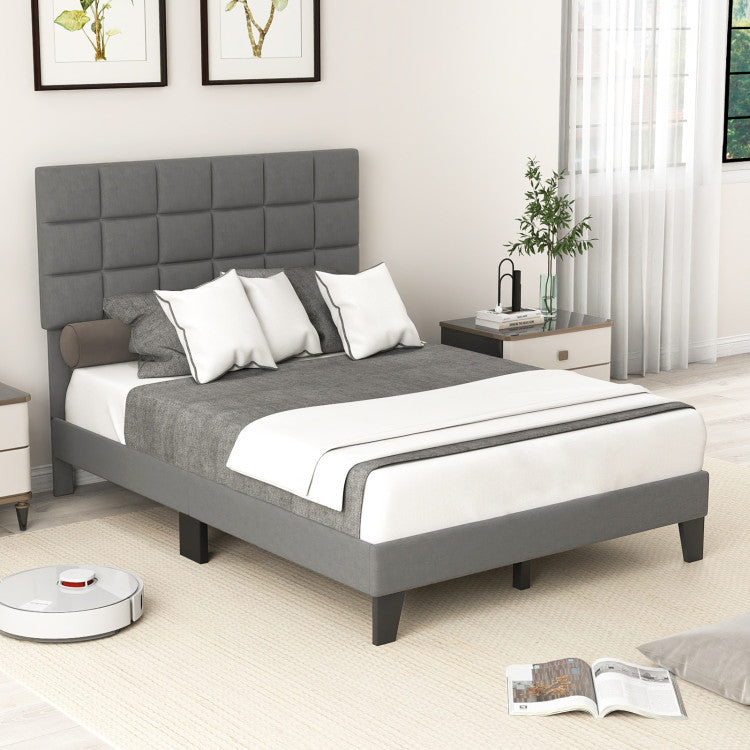 Stylish Gray Modern Linen Bed Frame with Adjustable Headboard - Perfect for Any Bedroom