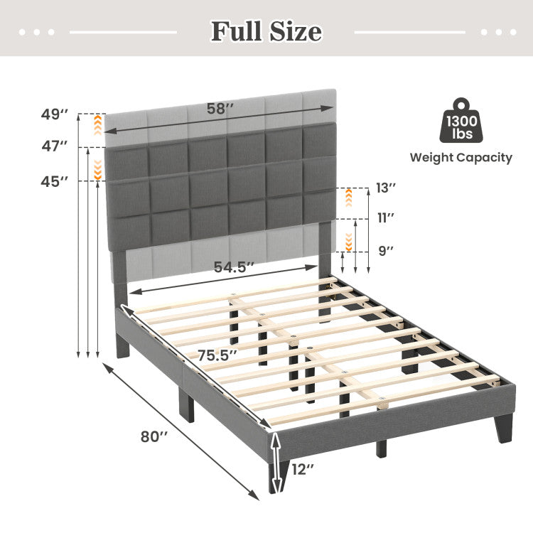 Stylish Gray Modern Linen Bed Frame with Adjustable Headboard - Perfect for Any Bedroom