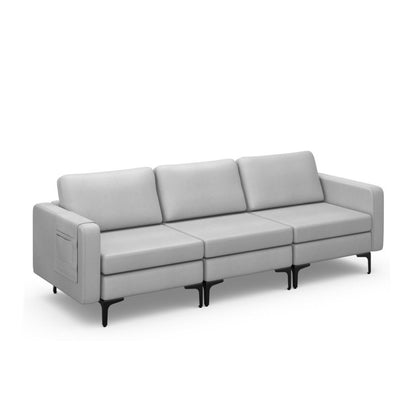 3-Seat Sectional Sofa with Armrest Storage Pocket and Stylish Metal Legs