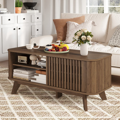 Versatile Rectangular Coffee Table with Ample Storage and Adjustable Shelves - Ideal for Any Living Room