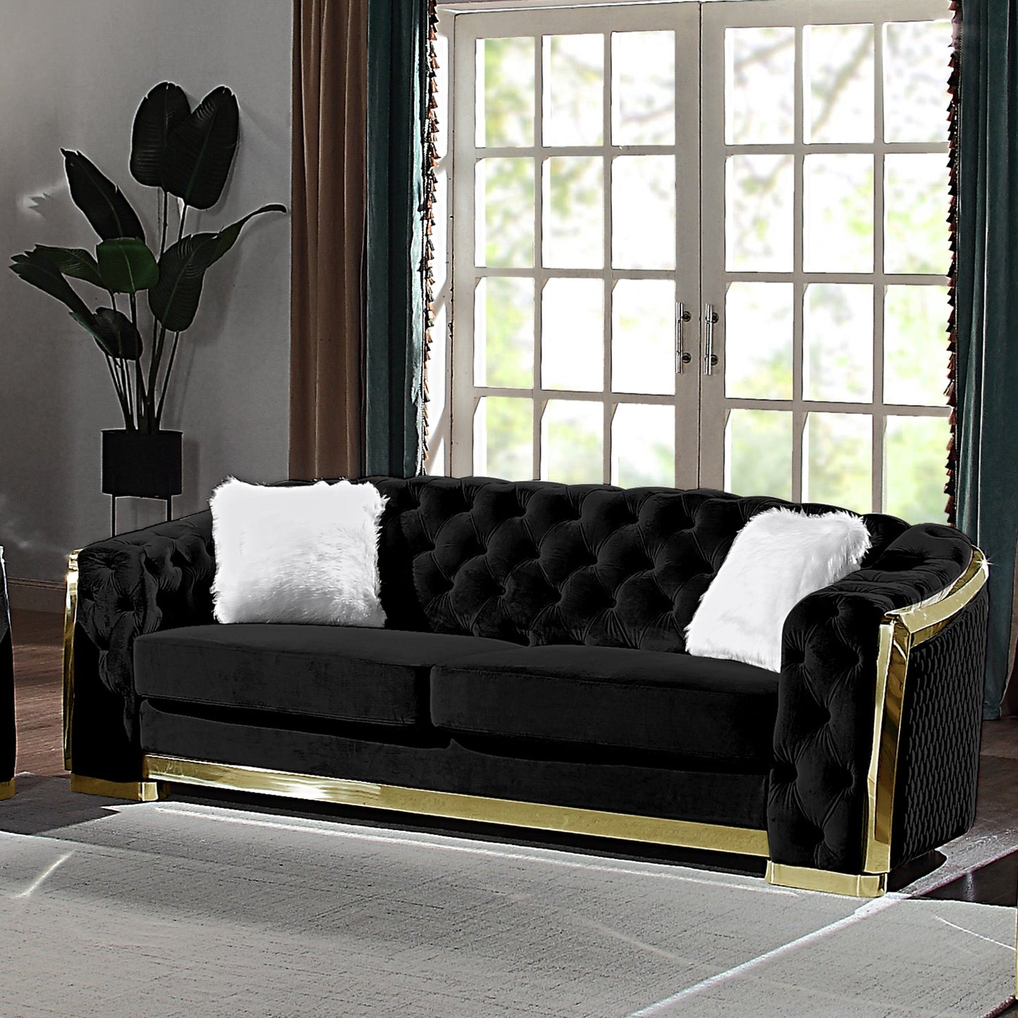 Luxury Polyester Velvet Furniture: Stylish Sofa, Loveseat & Chair with Solid Wood & Stainless Steel Legs