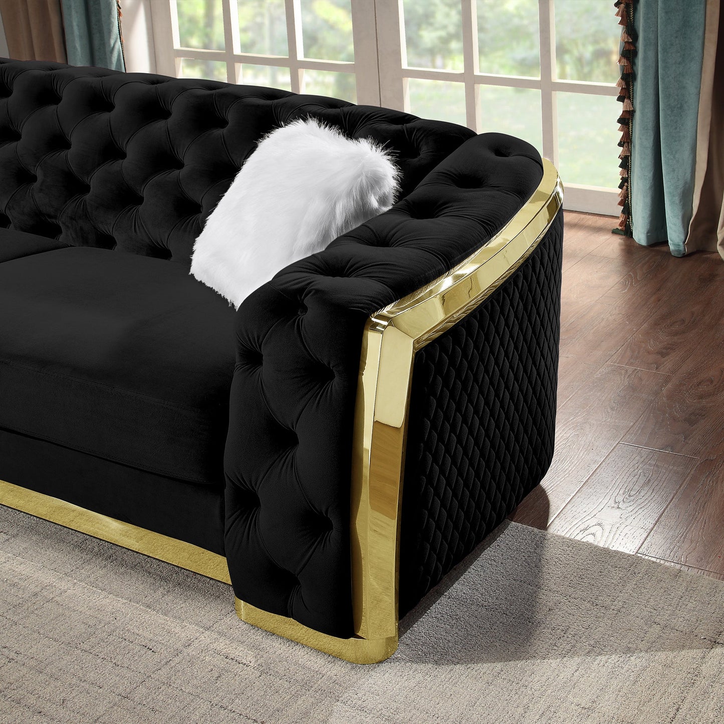 Luxury Polyester Velvet Furniture: Stylish Sofa, Loveseat & Chair with Solid Wood & Stainless Steel Legs