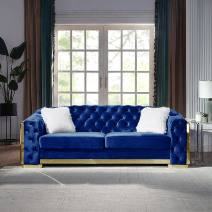 Luxury Polyester Velvet Furniture: Stylish Sofa, Loveseat & Chair with Solid Wood & Stainless Steel Legs