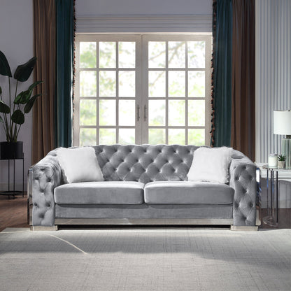 Luxury Polyester Velvet Furniture: Stylish Sofa, Loveseat & Chair with Solid Wood & Stainless Steel Legs