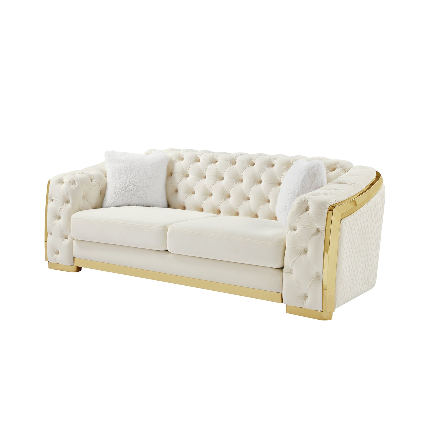 Luxury Polyester Velvet Furniture: Stylish Sofa, Loveseat & Chair with Solid Wood & Stainless Steel Legs