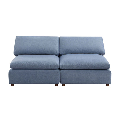 Stylish Modular Sofa Set - Ottoman, Armless Chair & Wedge in Blue Linen
