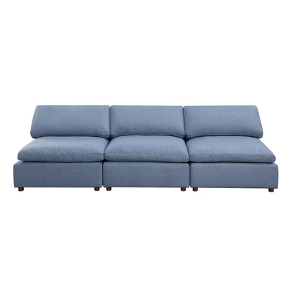 Stylish Modular Sofa Set - Ottoman, Armless Chair & Wedge in Blue Linen