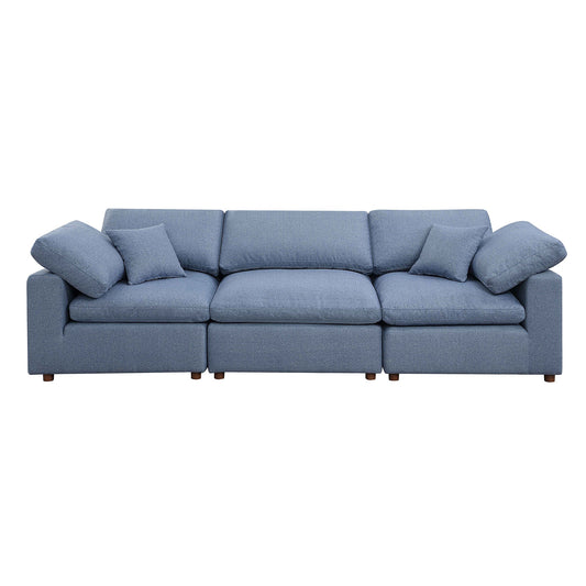 Stylish Modular Sofa Set - Ottoman, Armless Chair & Wedge in Blue Linen