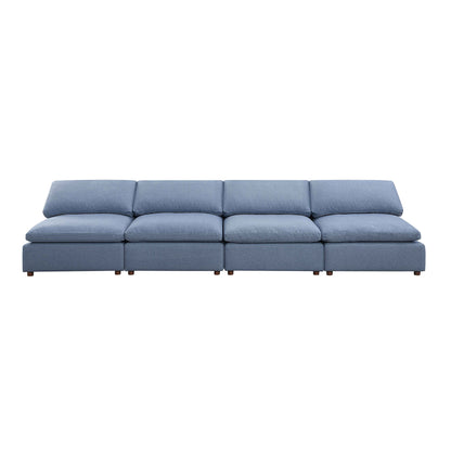 Stylish Modular Sofa Set - Ottoman, Armless Chair & Wedge in Blue Linen