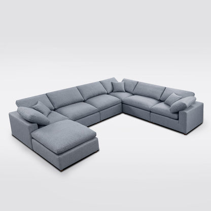 Versatile Modular Sofa Set - Ottoman, Armless Chair & Wedge in Grey Linen