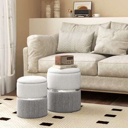 Stylish Velvet and Linen Fabric Storage Ottoman Set of 2 - Perfect for Home Organization and Decor