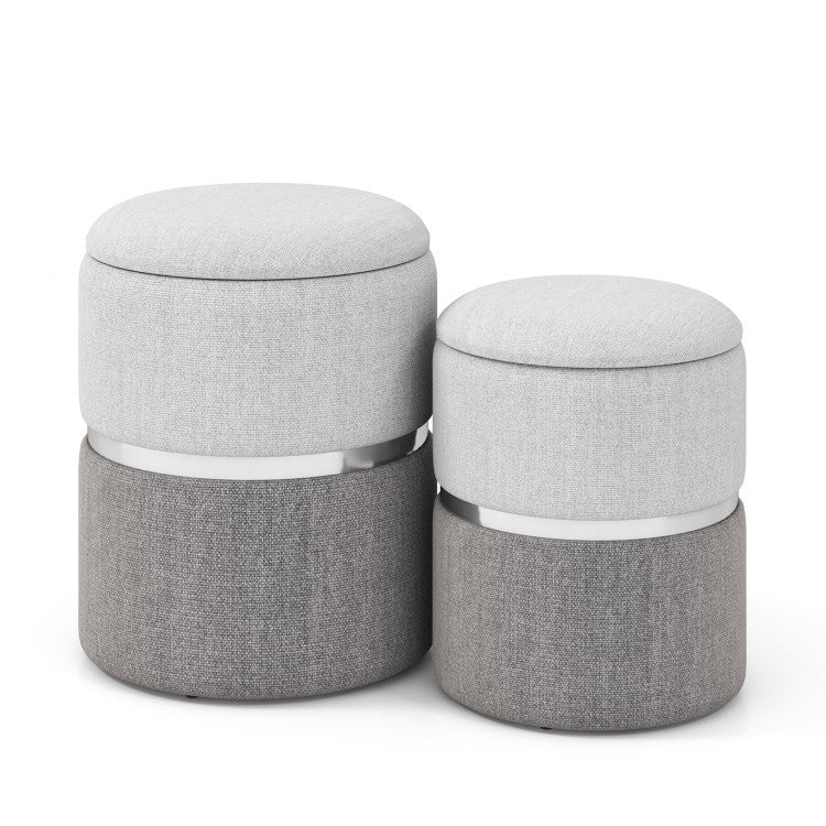 Stylish Velvet and Linen Fabric Storage Ottoman Set of 2 - Perfect for Home Organization and Decor