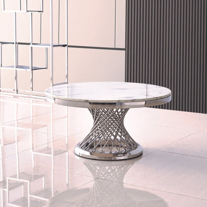 Elegant Round Coffee Table with 18mm White Marble Top & Gold Mirrored Stainless Steel Base