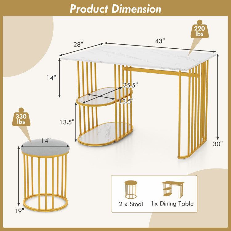 Compact Rectangular Dining Table for 2 with 2-Tier Storage Shelf - Perfect Solution for Small Space Dining Rooms