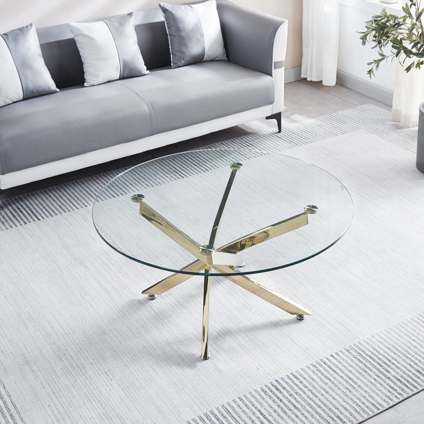 Round Coffee Table - Elegant 10mm Tempered Glass with Stainless Steel Finish