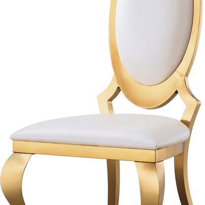 Elegant Set of 2 Dining Chairs in White PU, Black PU, or Grey Velvet with Gold/Silver Mirrored Finish