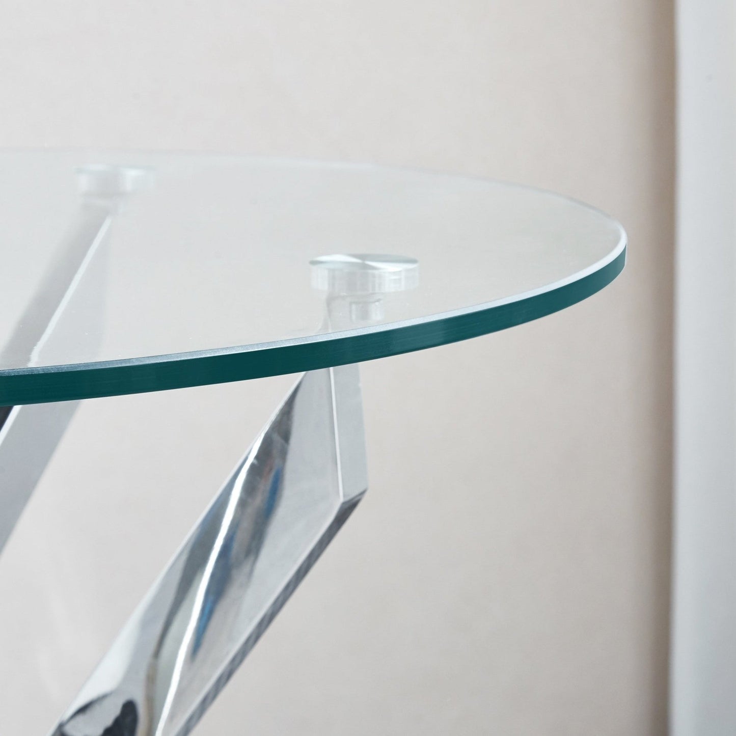 Round Coffee Table - Elegant 10mm Tempered Glass with Stainless Steel Finish