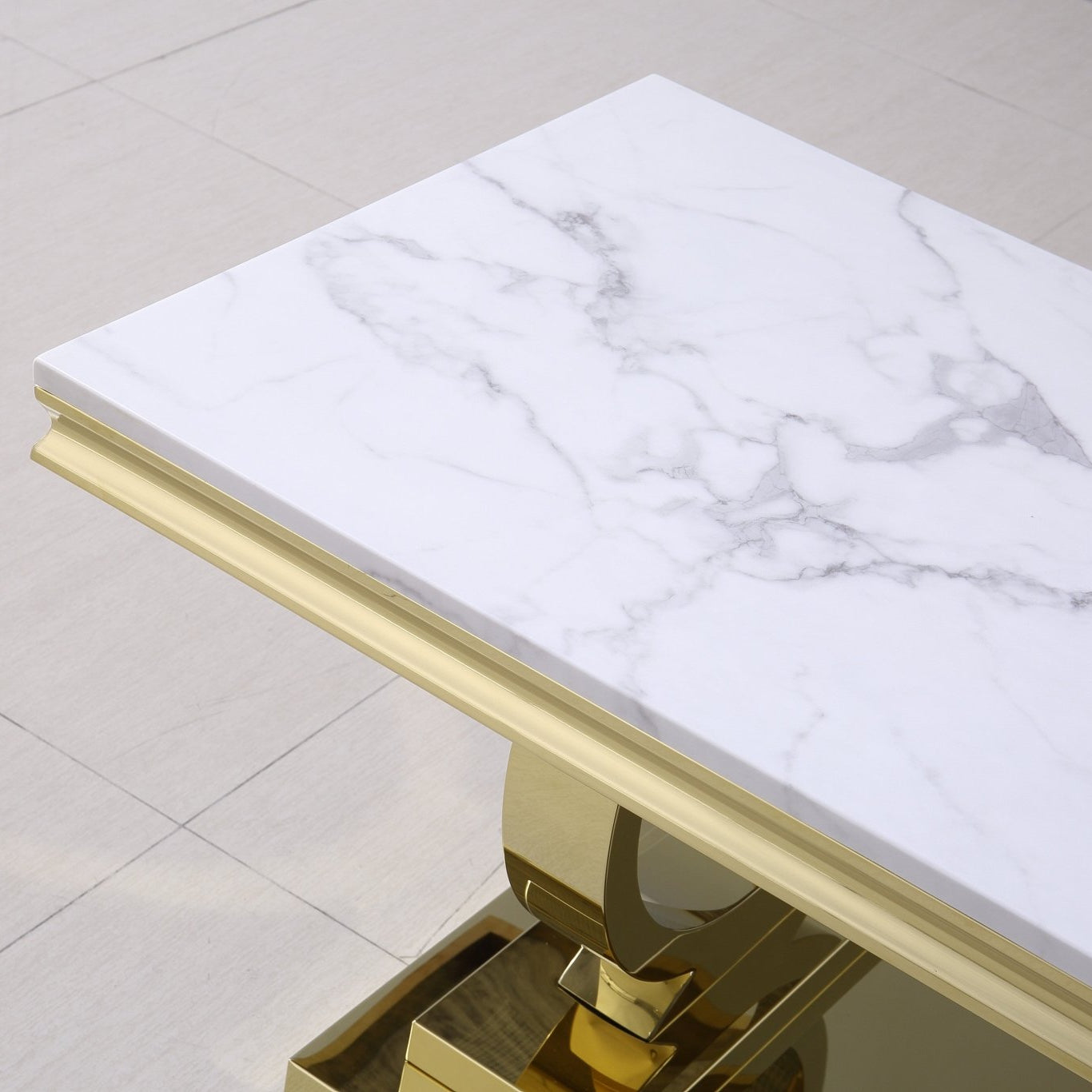 Luxury Coffee Table with 18mm White Marble & Gold Mirrored Stainless Steel Base