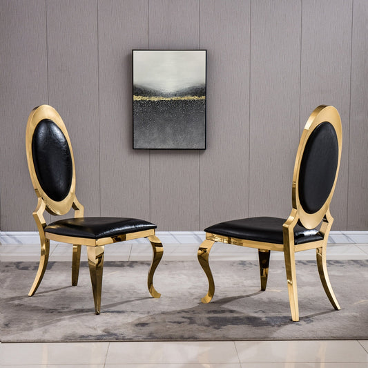 Elegant Set of 2 Dining Chairs in White PU, Black PU, or Grey Velvet with Gold/Silver Mirrored Finish