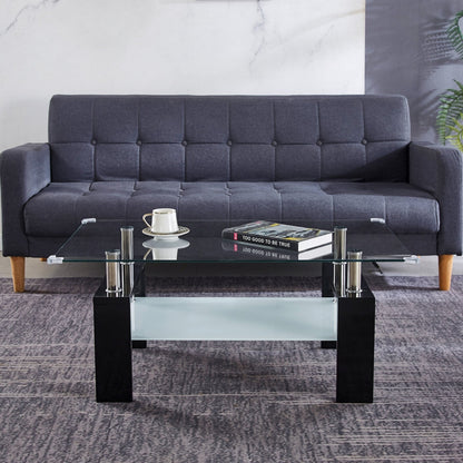 Rectangular Coffee Table - 10mm Beveled Tempered Glass with Stylish MDF Finish