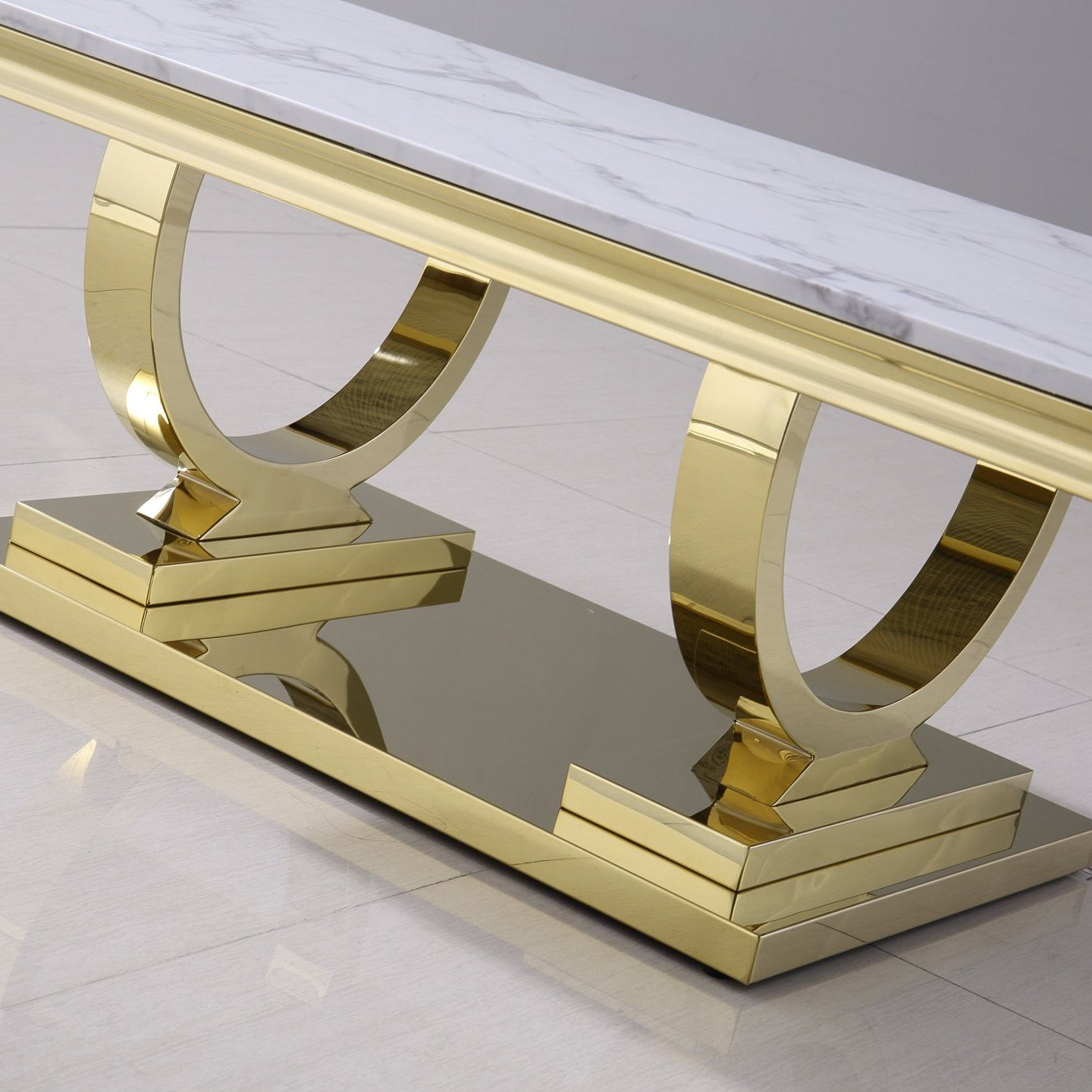 Luxury Coffee Table with 18mm White Marble & Gold Mirrored Stainless Steel Base