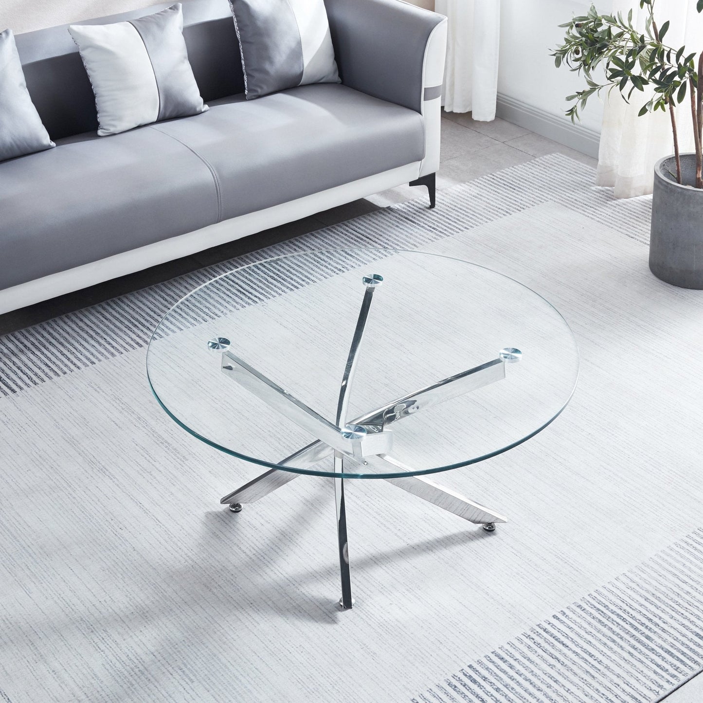 Round Coffee Table - Elegant 10mm Tempered Glass with Stainless Steel Finish