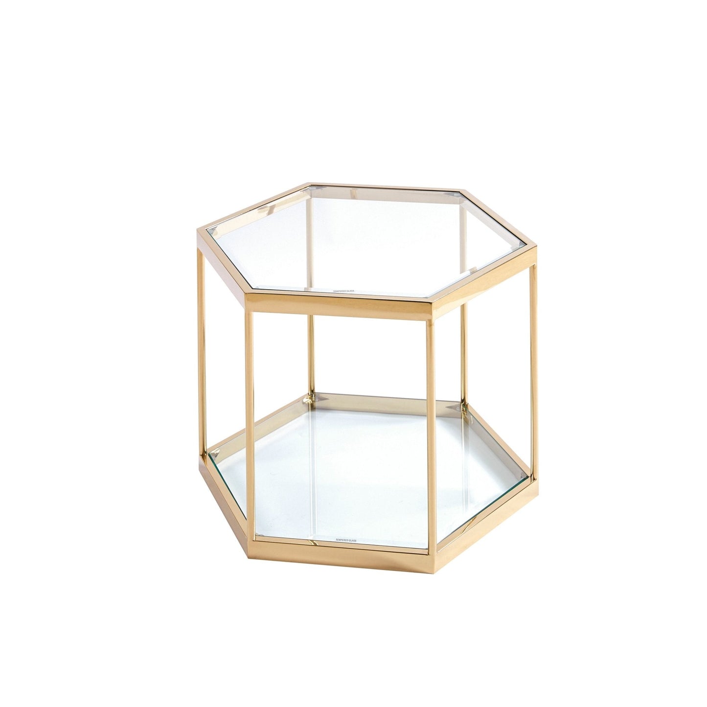 Modern Hexagon Coffee Table with Tempered Glass & Stainless Steel - Gold/Silver Finish