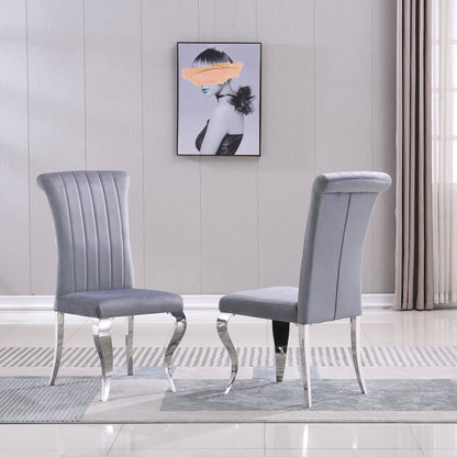 Stylish Dining Chair in White PU, Grey Velvet, or Black Velvet with Gold/Silver Mirrored Finish