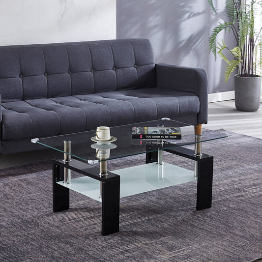 Rectangular Coffee Table - 10mm Beveled Tempered Glass with Stylish MDF Finish