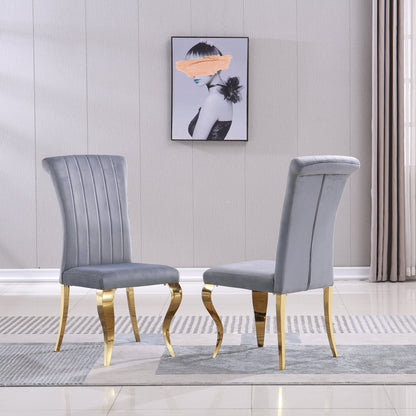 Stylish Dining Chair in White PU, Grey Velvet, or Black Velvet with Gold/Silver Mirrored Finish