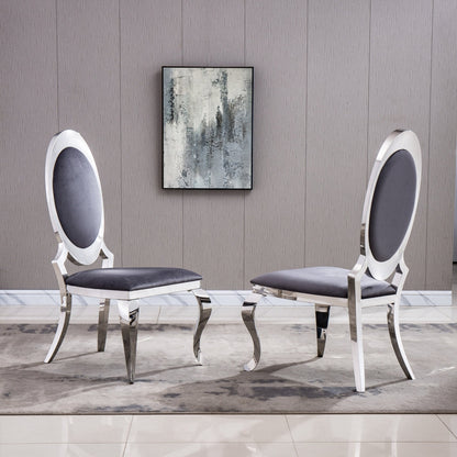 Elegant Set of 2 Dining Chairs in White PU, Black PU, or Grey Velvet with Gold/Silver Mirrored Finish