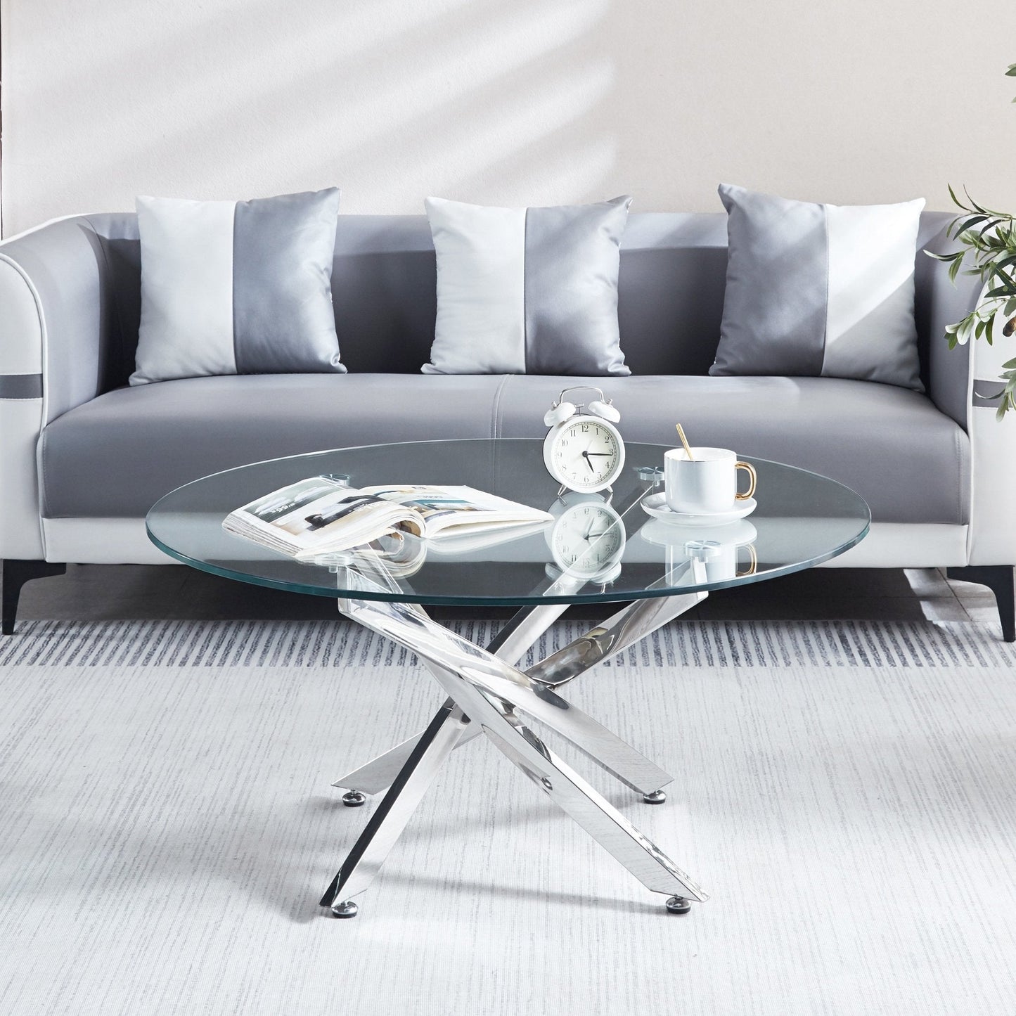 Round Coffee Table - Elegant 10mm Tempered Glass with Stainless Steel Finish