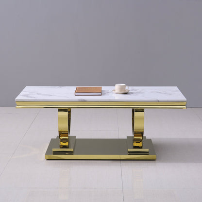 Luxury Coffee Table with 18mm White Marble & Gold Mirrored Stainless Steel Base