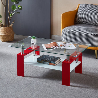 Rectangular Coffee Table - 10mm Beveled Tempered Glass with Stylish MDF Finish