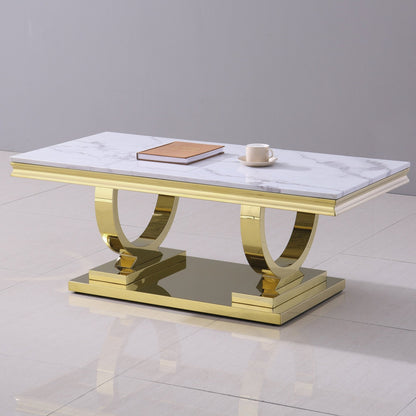 Luxury Coffee Table with 18mm White Marble & Gold Mirrored Stainless Steel Base