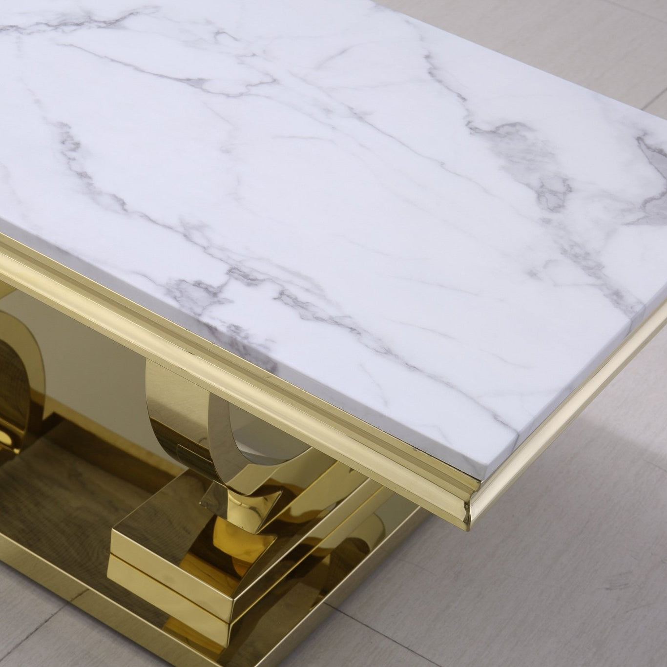 Luxury Coffee Table with 18mm White Marble & Gold Mirrored Stainless Steel Base