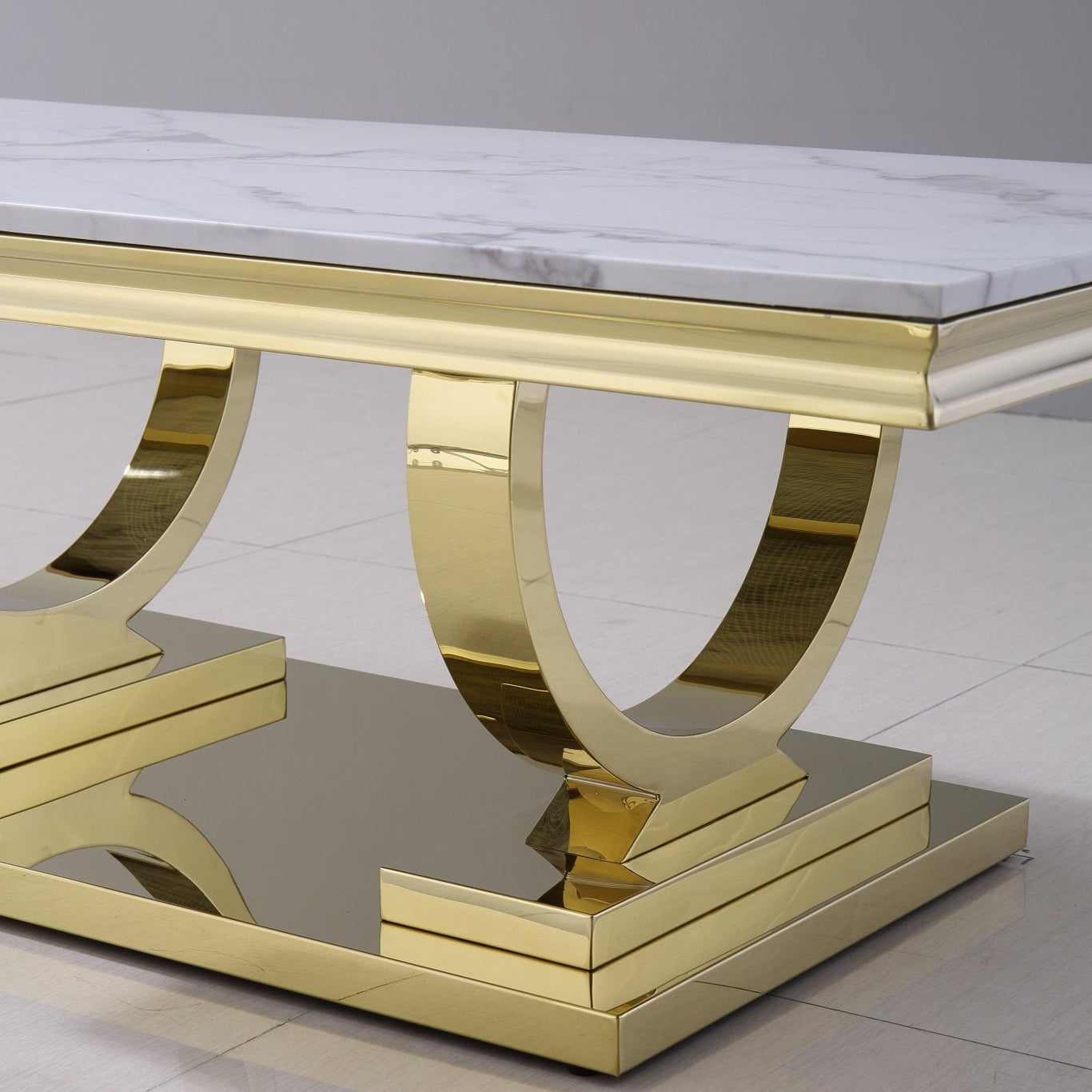 Luxury Coffee Table with 18mm White Marble & Gold Mirrored Stainless Steel Base