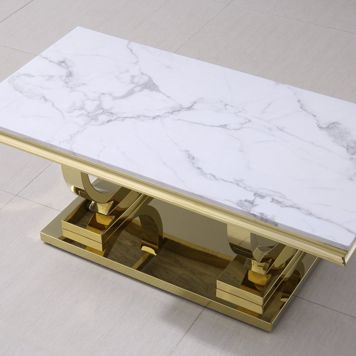 Luxury Coffee Table with 18mm White Marble & Gold Mirrored Stainless Steel Base