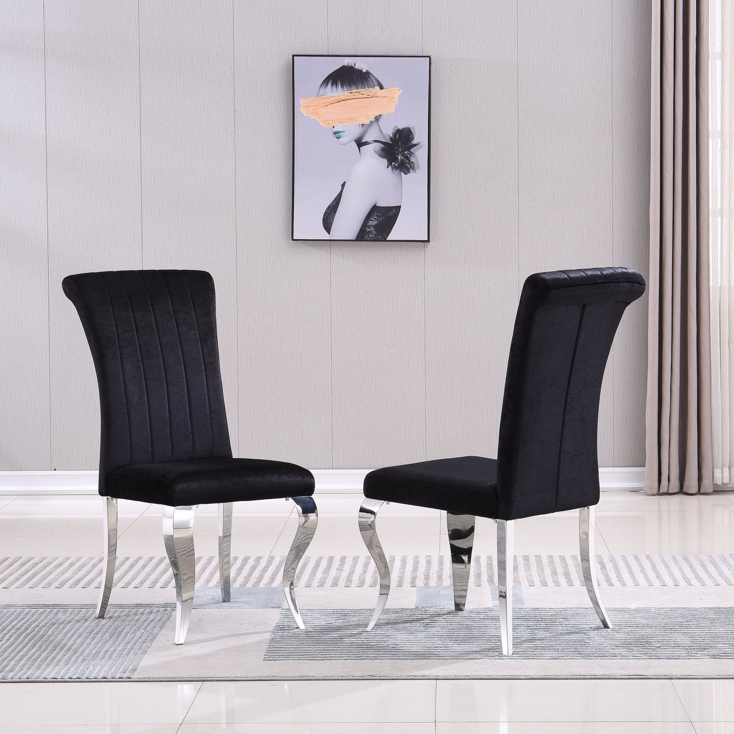 Stylish Dining Chair in White PU, Grey Velvet, or Black Velvet with Gold/Silver Mirrored Finish