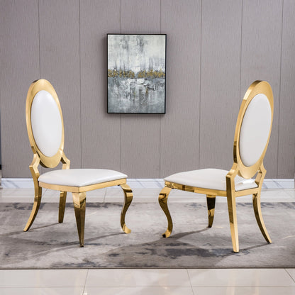 Elegant Set of 2 Dining Chairs in White PU, Black PU, or Grey Velvet with Gold/Silver Mirrored Finish