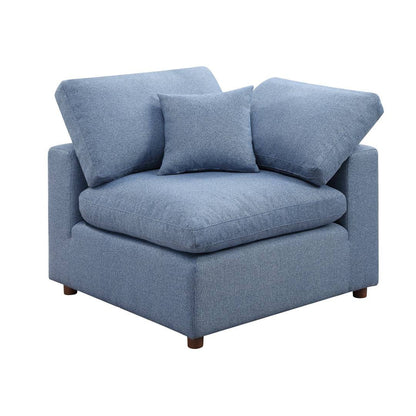 Stylish Modular Sofa Set - Ottoman, Armless Chair & Wedge in Blue Linen