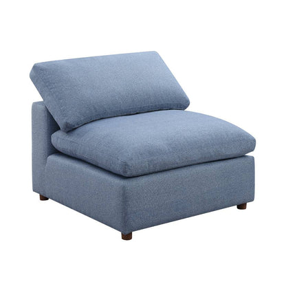Stylish Modular Sofa Set - Ottoman, Armless Chair & Wedge in Blue Linen