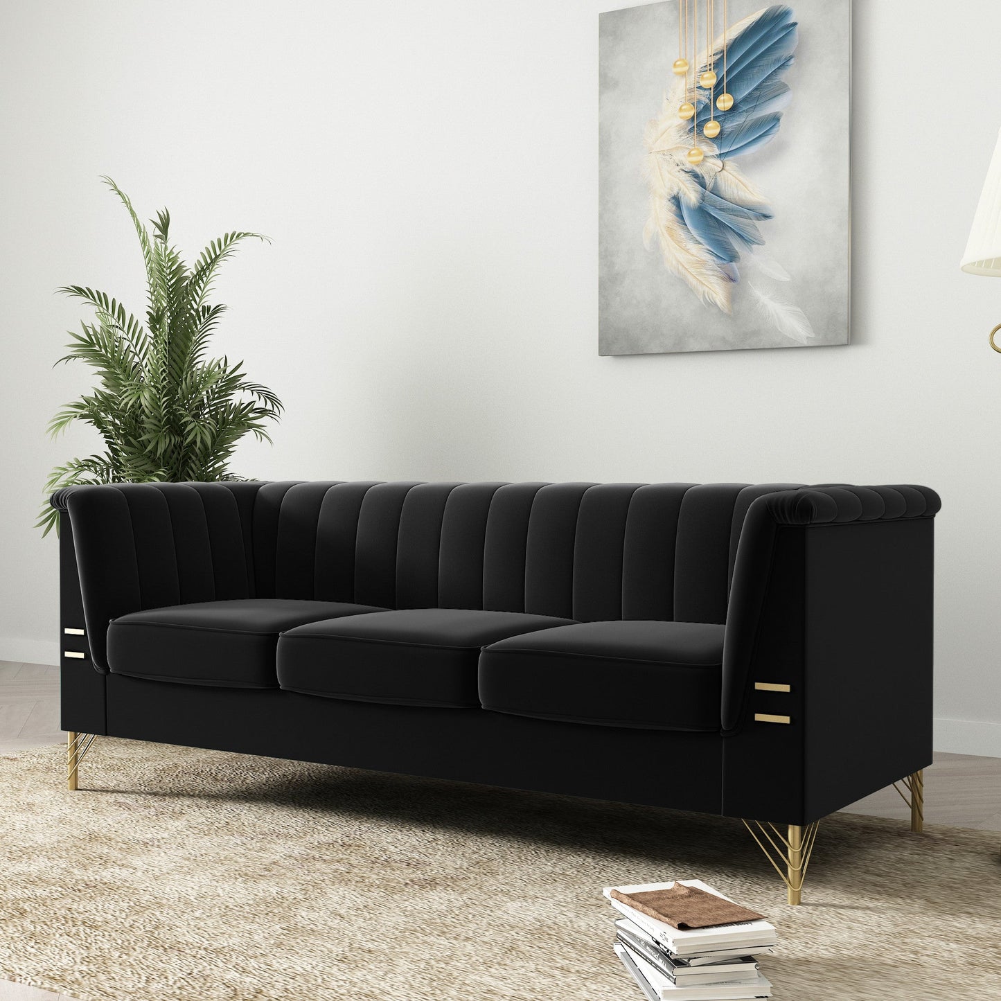 Luxurious Velvet Upholstered Sofa - Stylish Design with Gold Finish