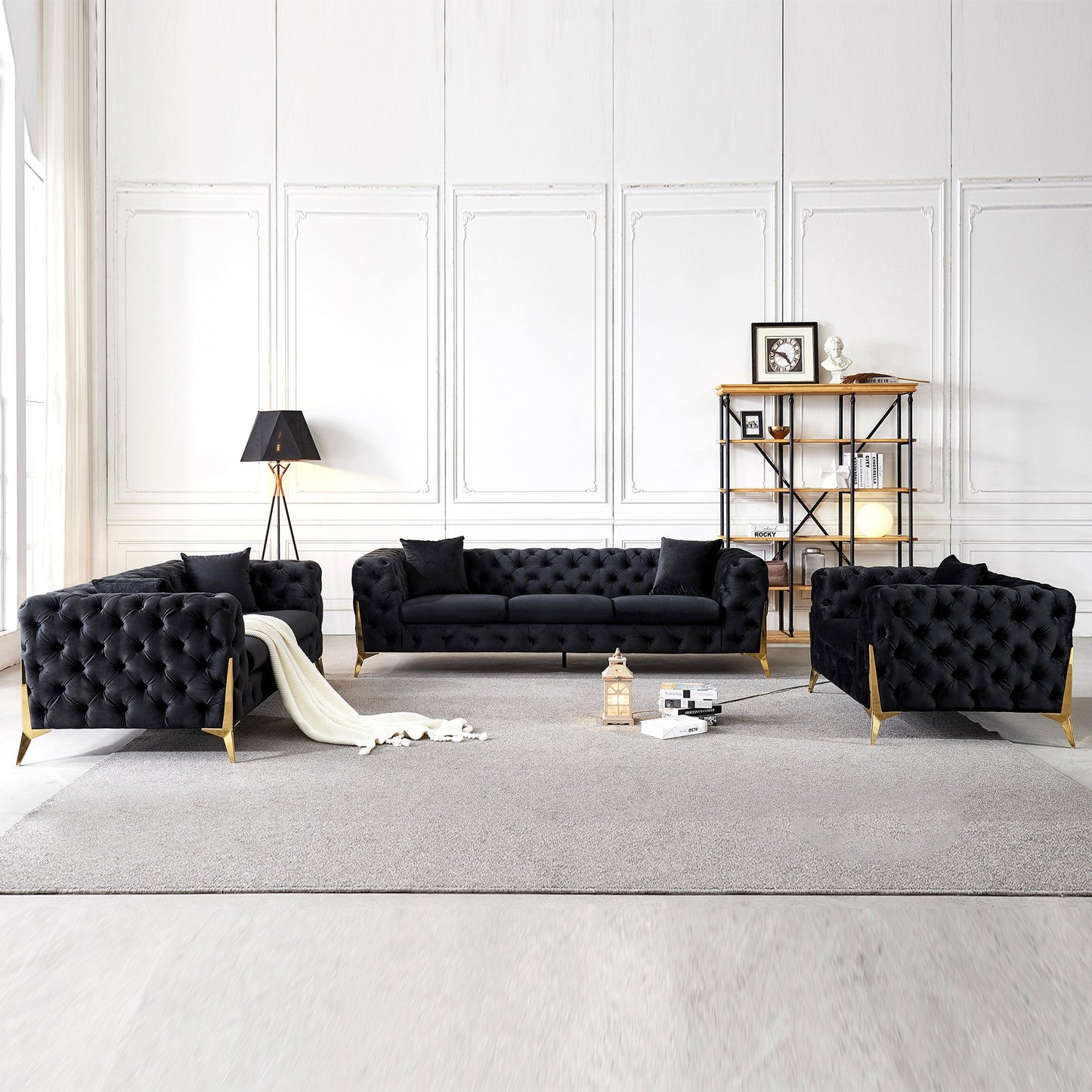 Luxurious Upholstered Sofa Set - Armchair, Loveseat & Sofa in Velvet