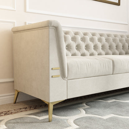 Elegant Velvet Upholstered Sofa - Durable Design with Gold Finish