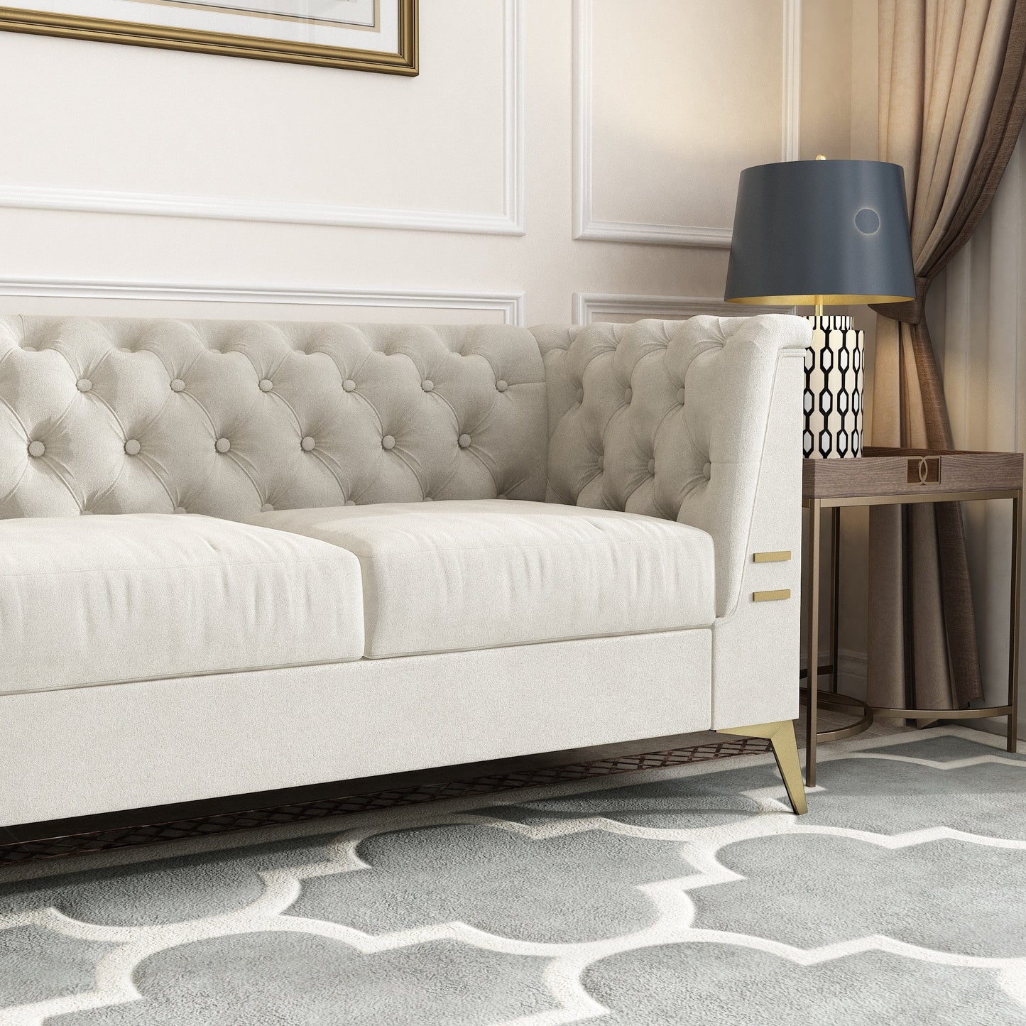 Elegant Velvet Upholstered Sofa - Durable Design with Gold Finish