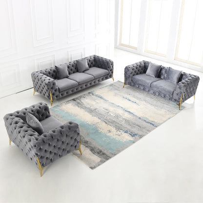 Luxurious Upholstered Sofa Set - Armchair, Loveseat & Sofa in Velvet