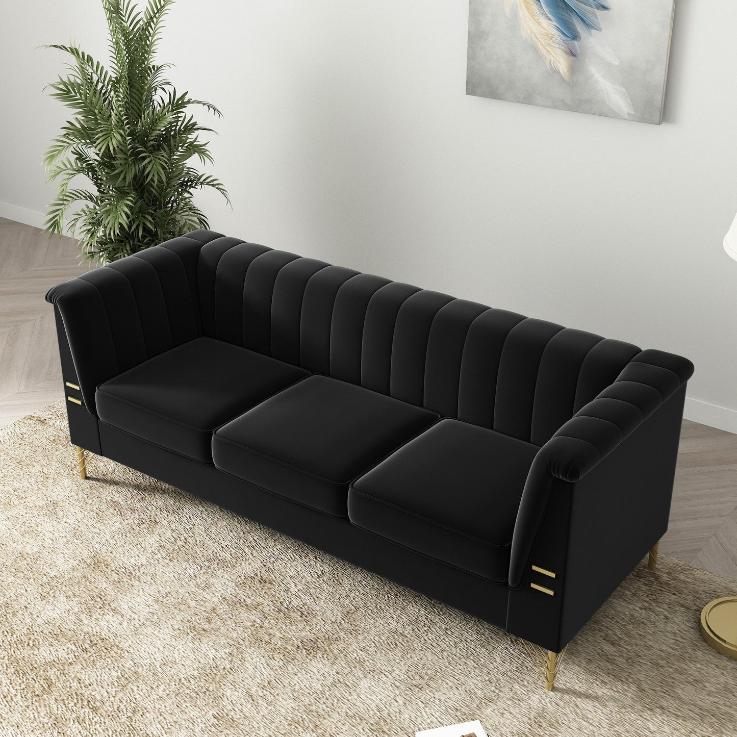 Luxurious Velvet Upholstered Sofa - Stylish Design with Gold Finish