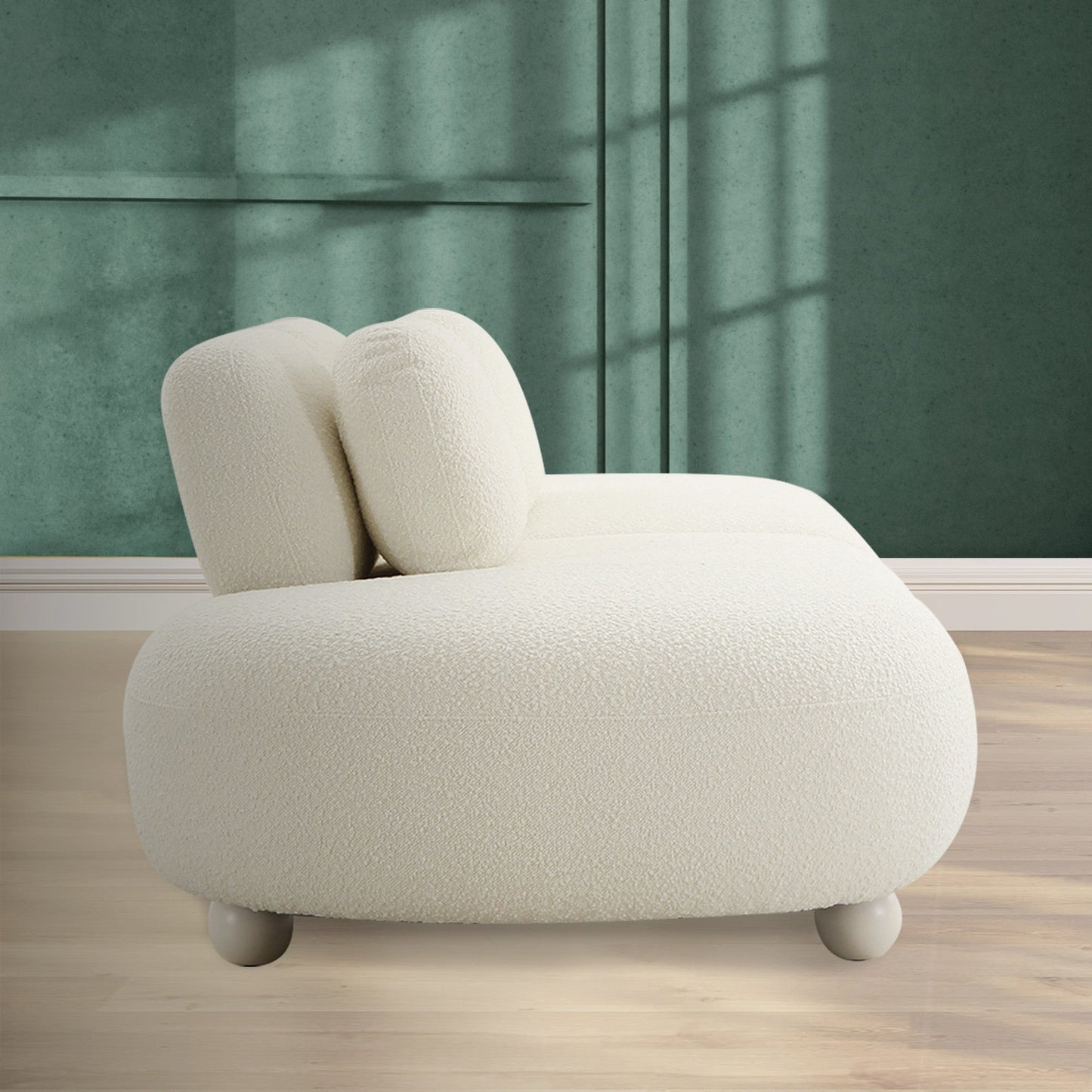 Elegant Modular Sofa in White Boucle - 100% Polyester with Birch Wood Legs