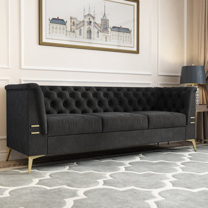 Elegant Velvet Upholstered Sofa - Durable Design with Gold Finish